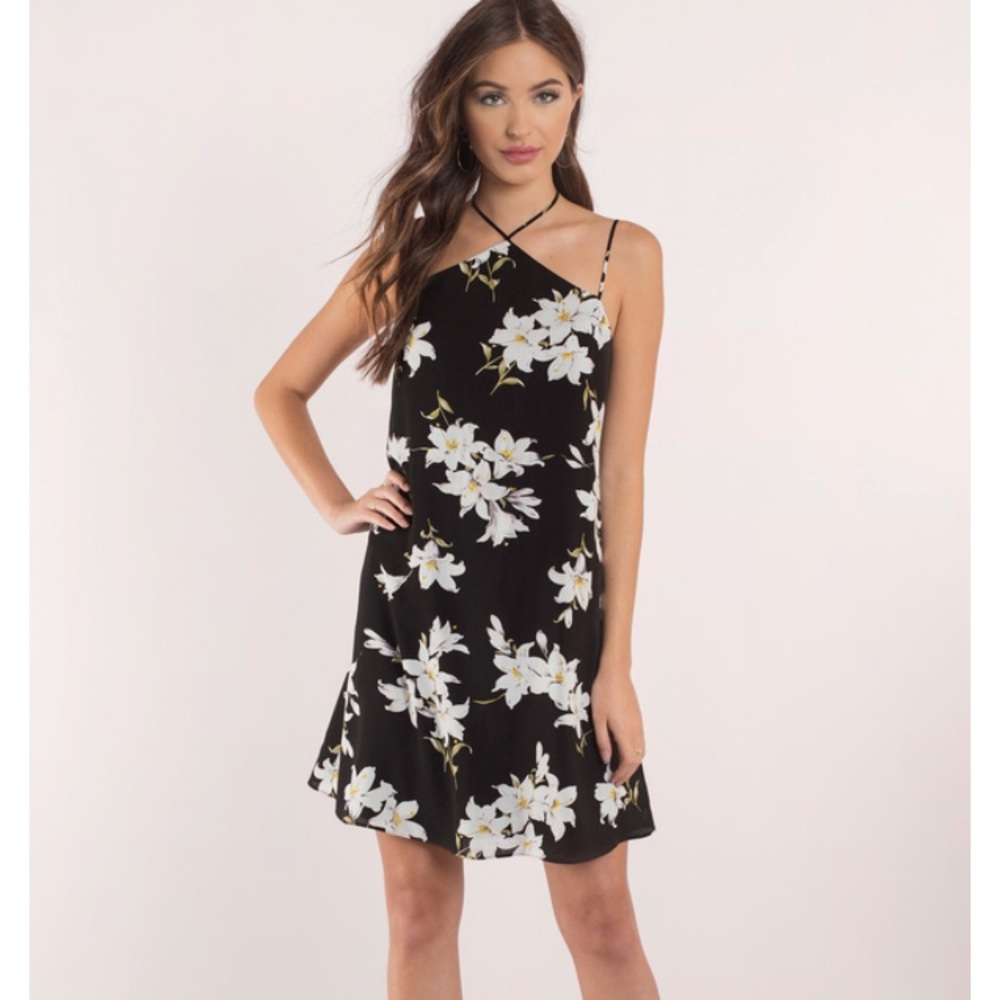 Floral Black Halter Dress